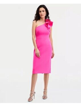 Eliza J Hot Fuschia One-Shoulder Cocktail Dress with Statement Ruffle